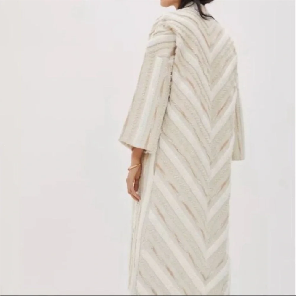 Anthro Cream Striped Long Duster cardigan jacket - Picture 3 of 5